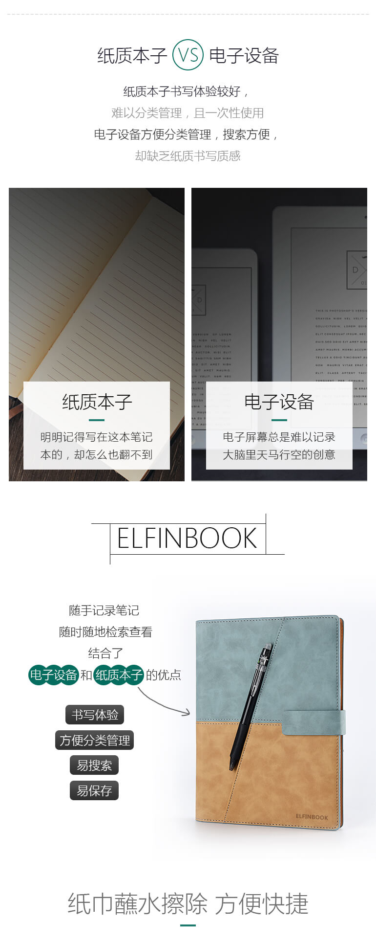 结合纸质本子和电子设备的有点，书写体验，方便分类管理，易搜索易保存